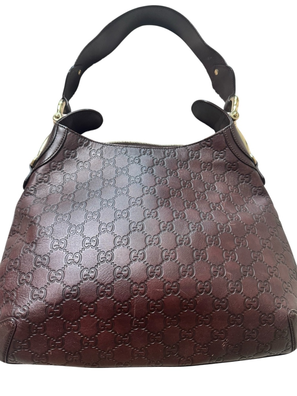 Gucci Brown Monogram Shoulder Bag with Gold Hardware